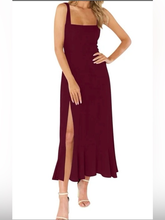 Show Me Your MuMu Dresses & Skirts - Show me your mumu Square Neck Ruffle Split Midi wine Formal Dress size XXL